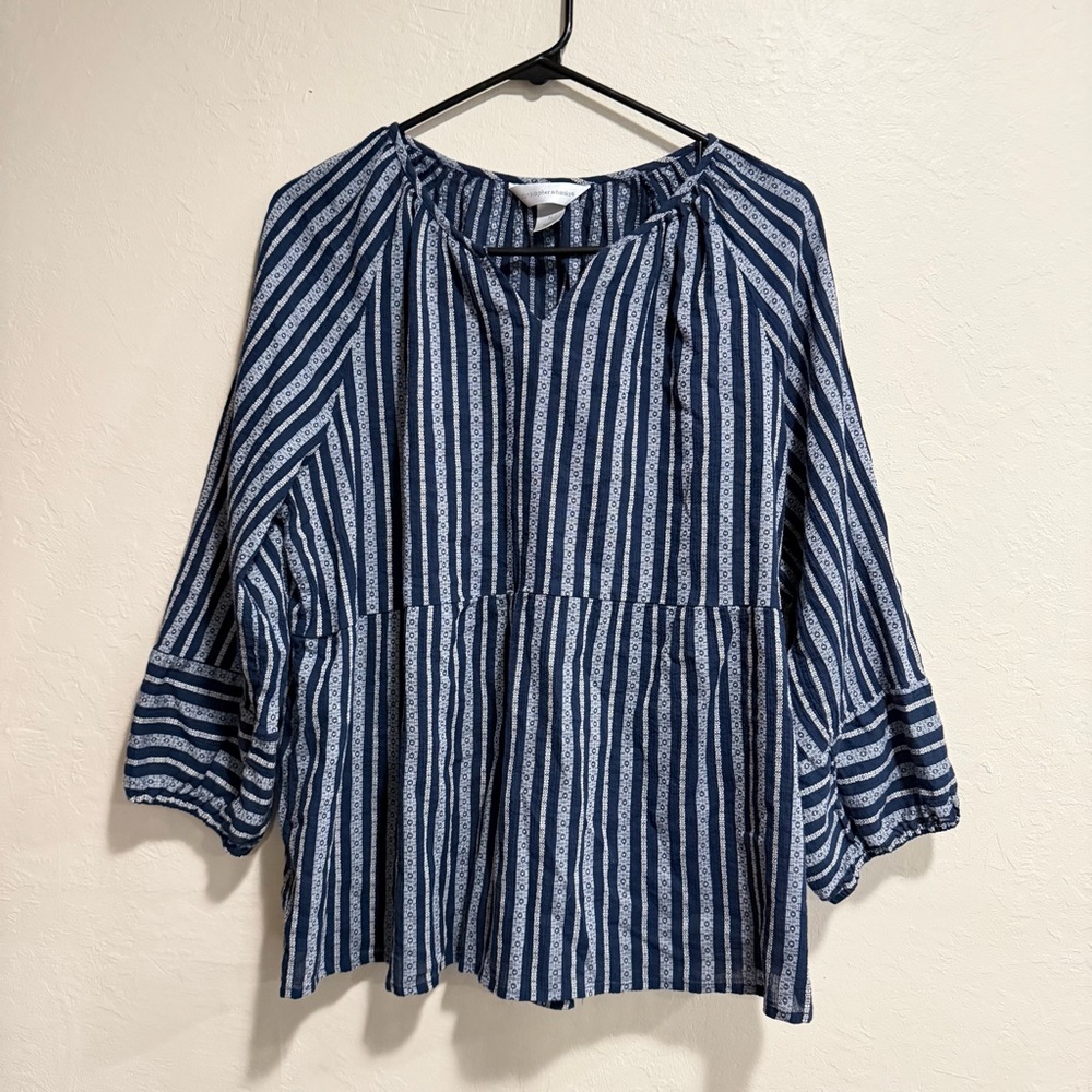 NWOT Women’s Christopher & Banks Blue White Gray Striped Tunic Top Sz XL